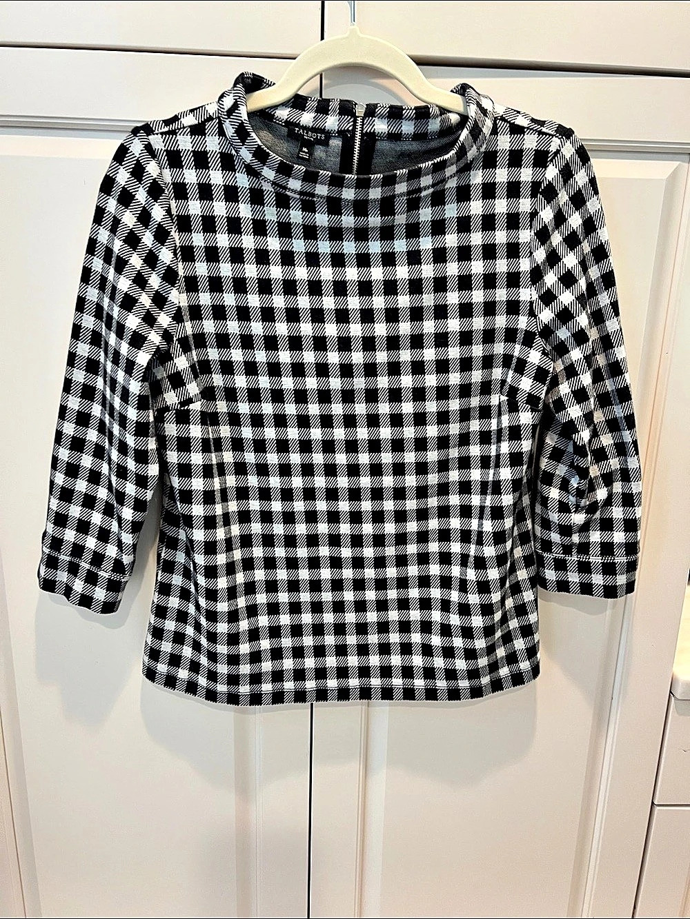 Talbots Checkered Long Sleeve Top in Black & White Size Medium Like